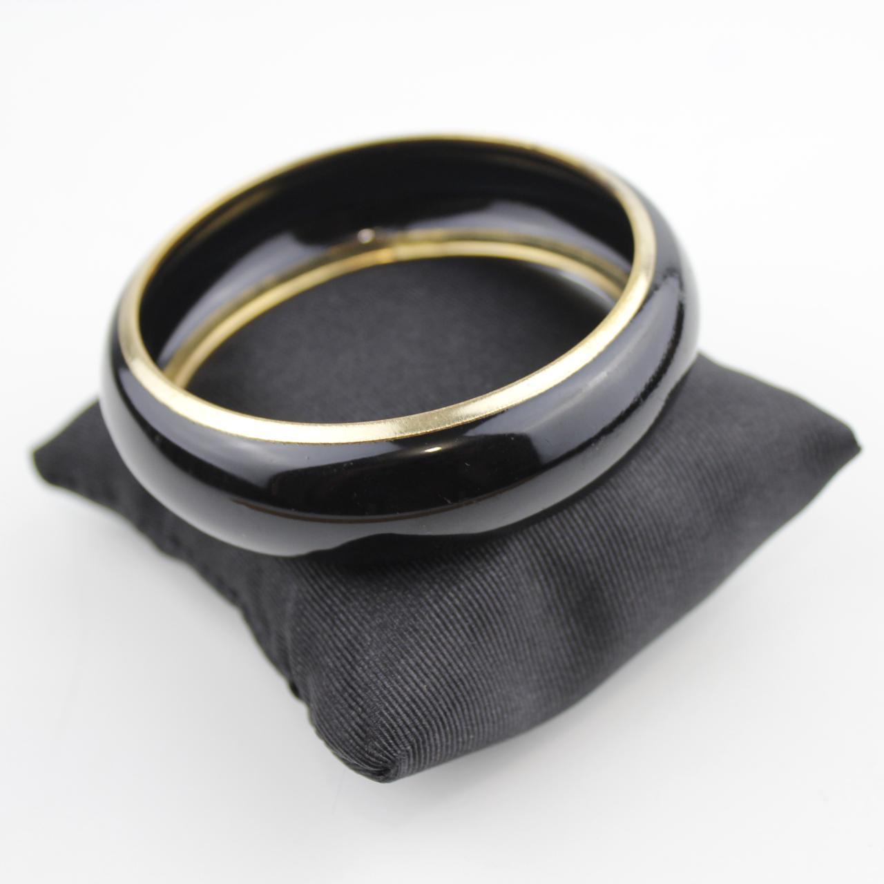 Black Gold Tone Bangle Bracelet Set Glossy Jewelry Fashion A