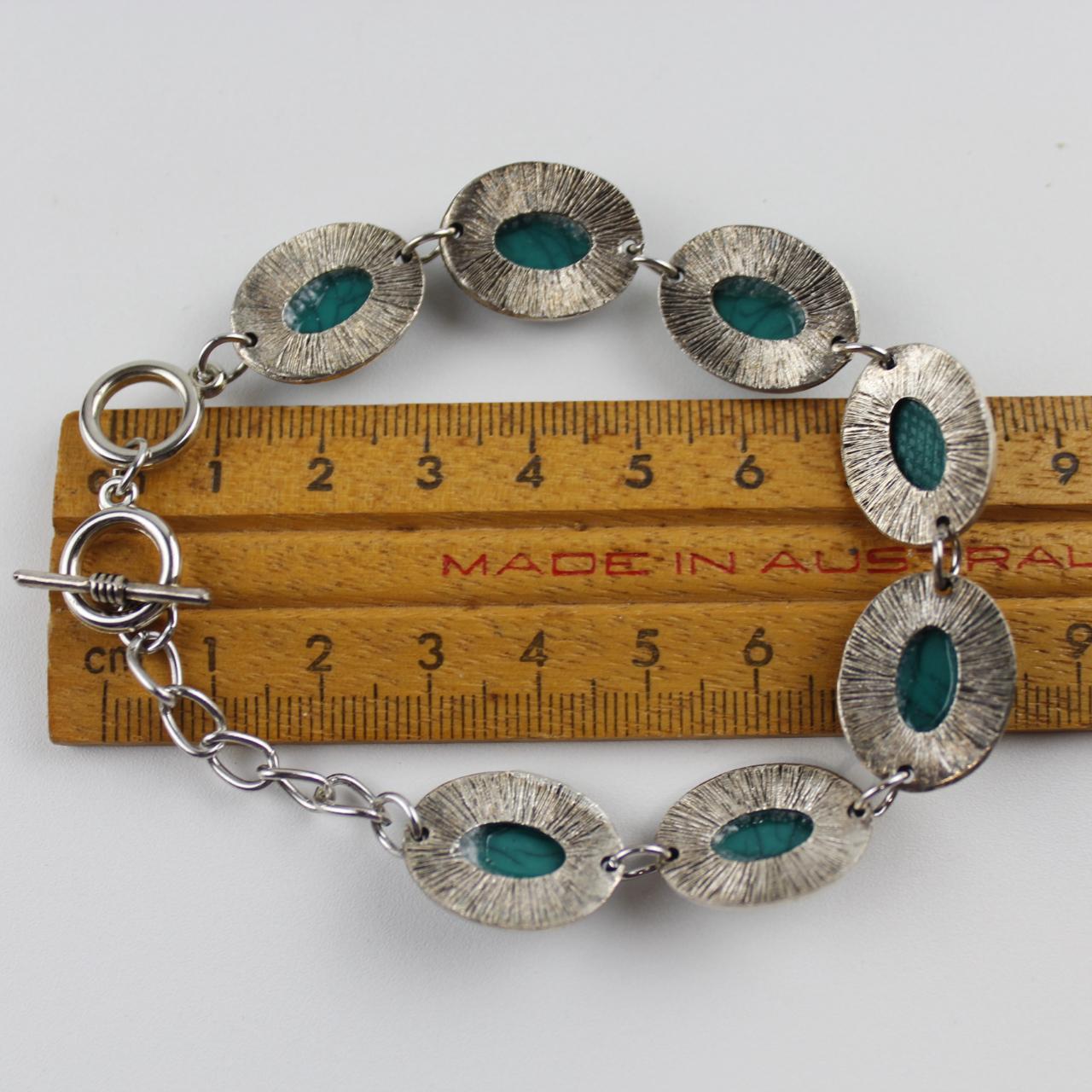 Vintage Turquoise & Silver colour Bracelet Oval Boho Stateme
