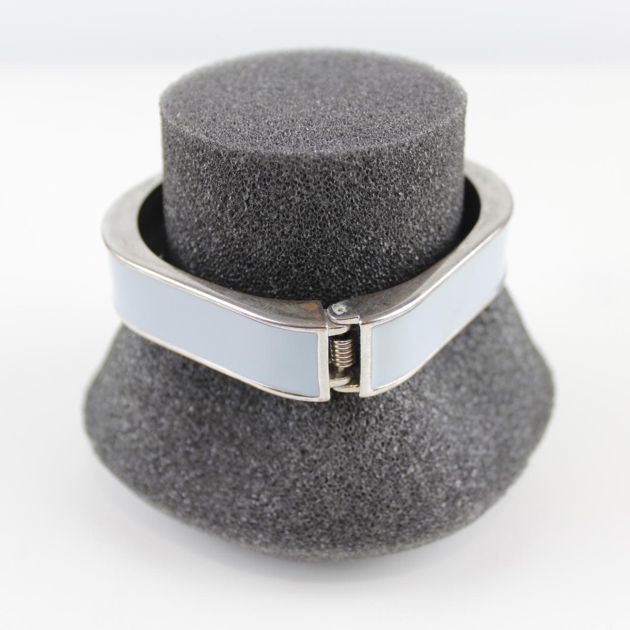Vintage Silver-Tone Hinged Enamel Bracelet - Square Design -