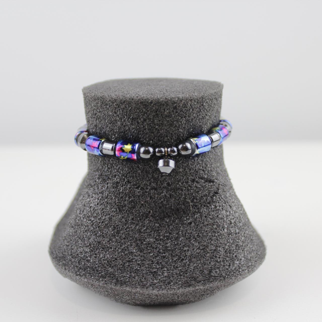Colorful Star Cube Bead Stretch Bracelet with Charm Statemen