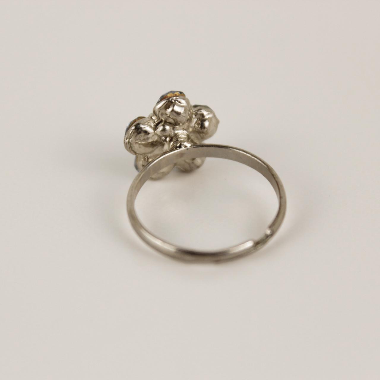 Silver Tone Blue Crystal Flower Ring Adjustable Stretch Band Floral Statement Je
