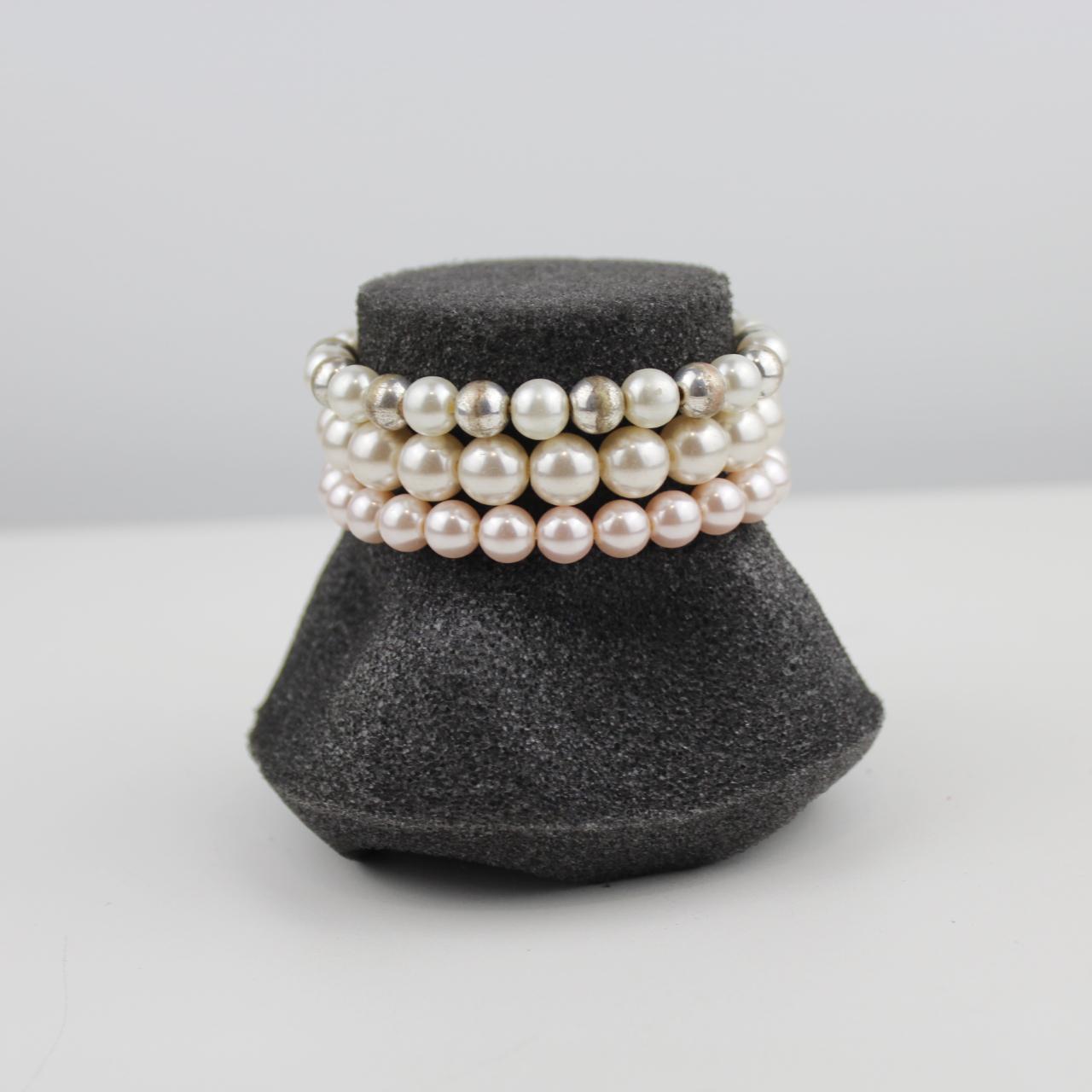 Pearl Bead Bracelet Set White Pink Silver Jewelry Fashion Ac