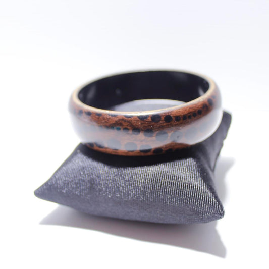 Vintage Chunky Wood Bangle Bracelet Wide Domed Dark Brown
