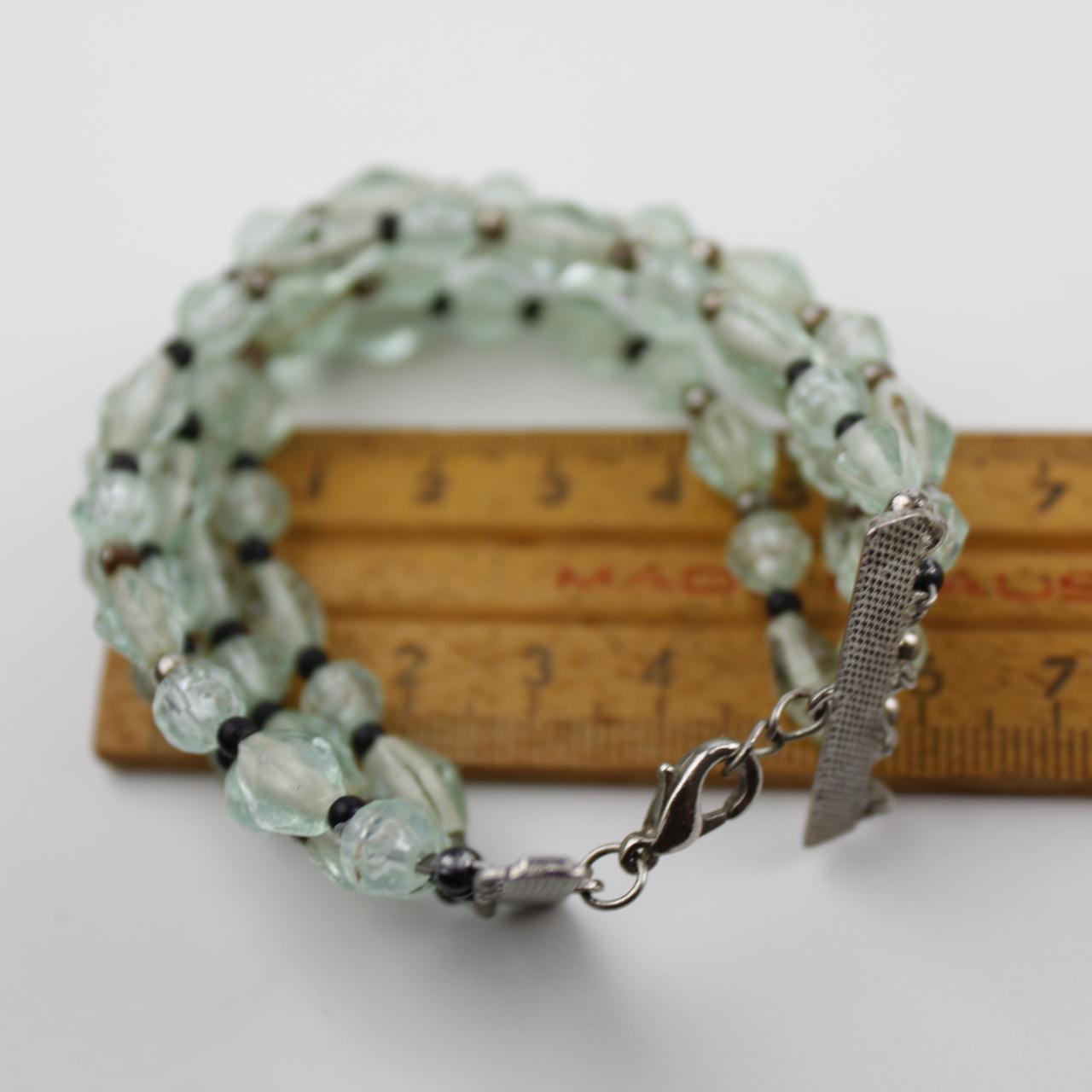 Light Green Faceted Bead Bracelet Set Metallic Spacers Jewel