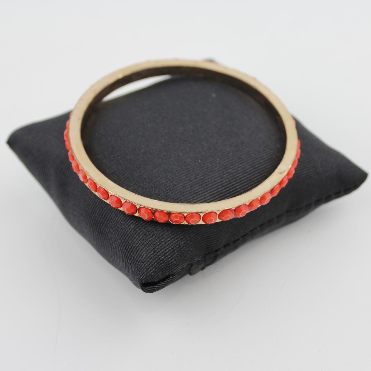 Gold Bangle Bracelet with Red Stones Elegant Jewelry Fashion