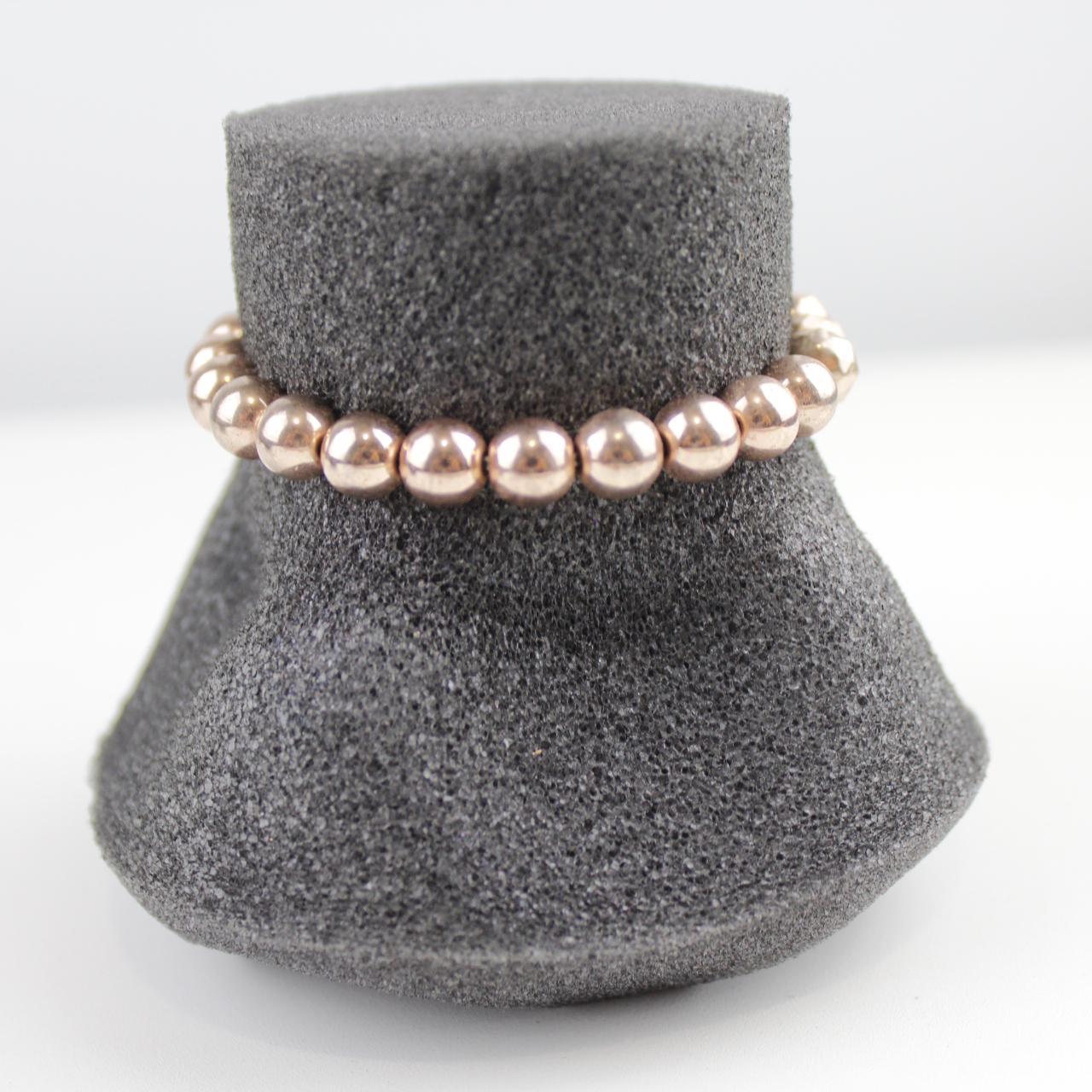 Rose Gold Tone Beaded Stretch Bracelet Round Bead Fashion Je