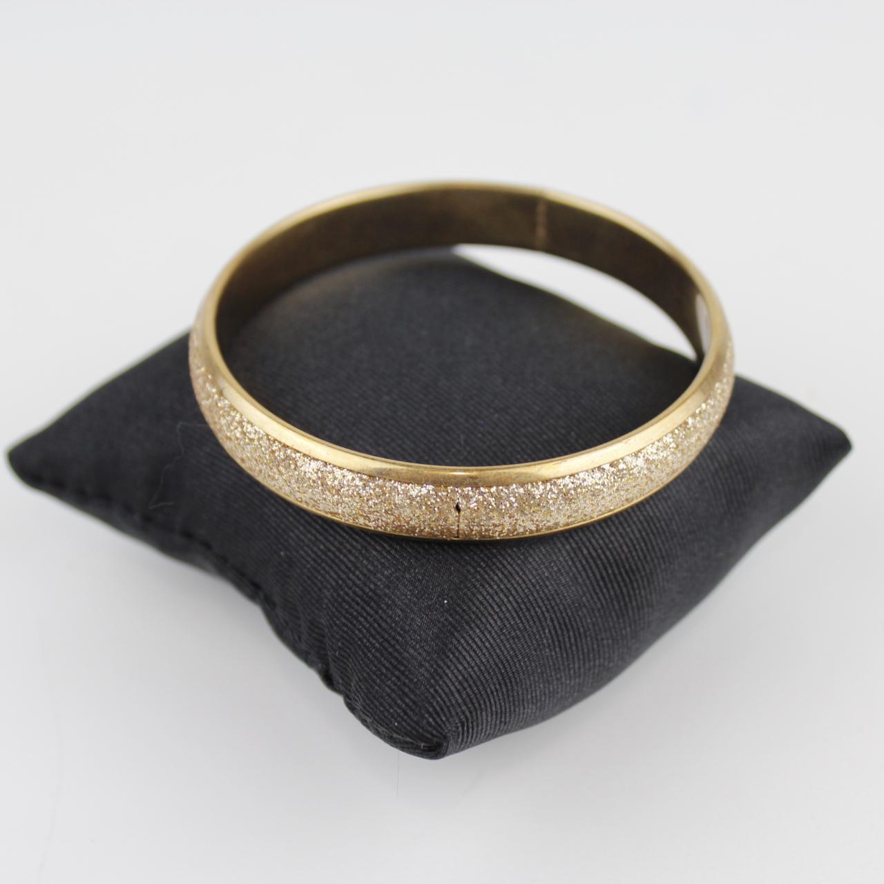 Gold Tone Bangle Bracelet Glitter Texture Minimalist Jewelry