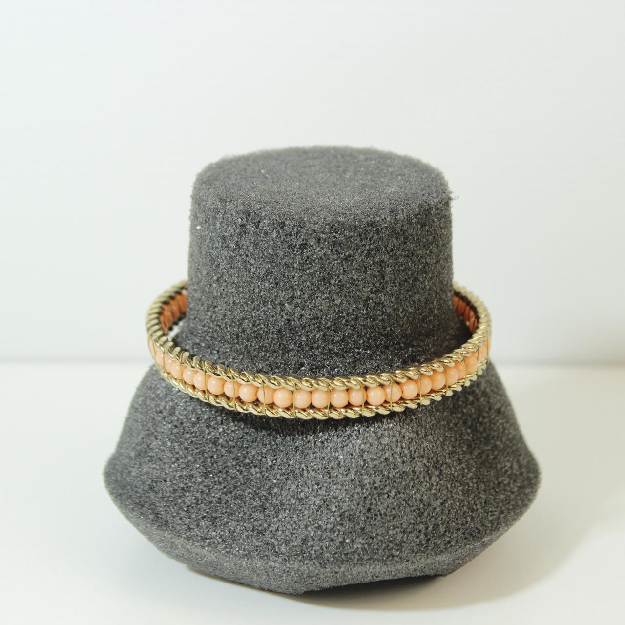 Gold Tone Triple Row Bangle Bracelet Beaded Center Rope Edge Detail