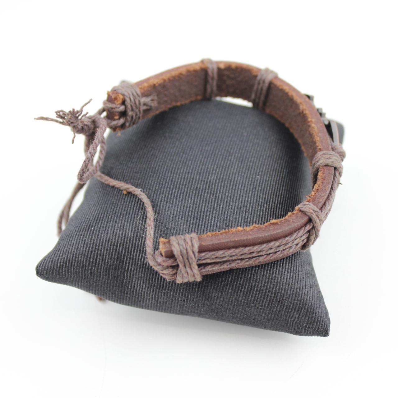 Brown Leather Bracelet Batman Logo Charm Copper Tone Jewelry
