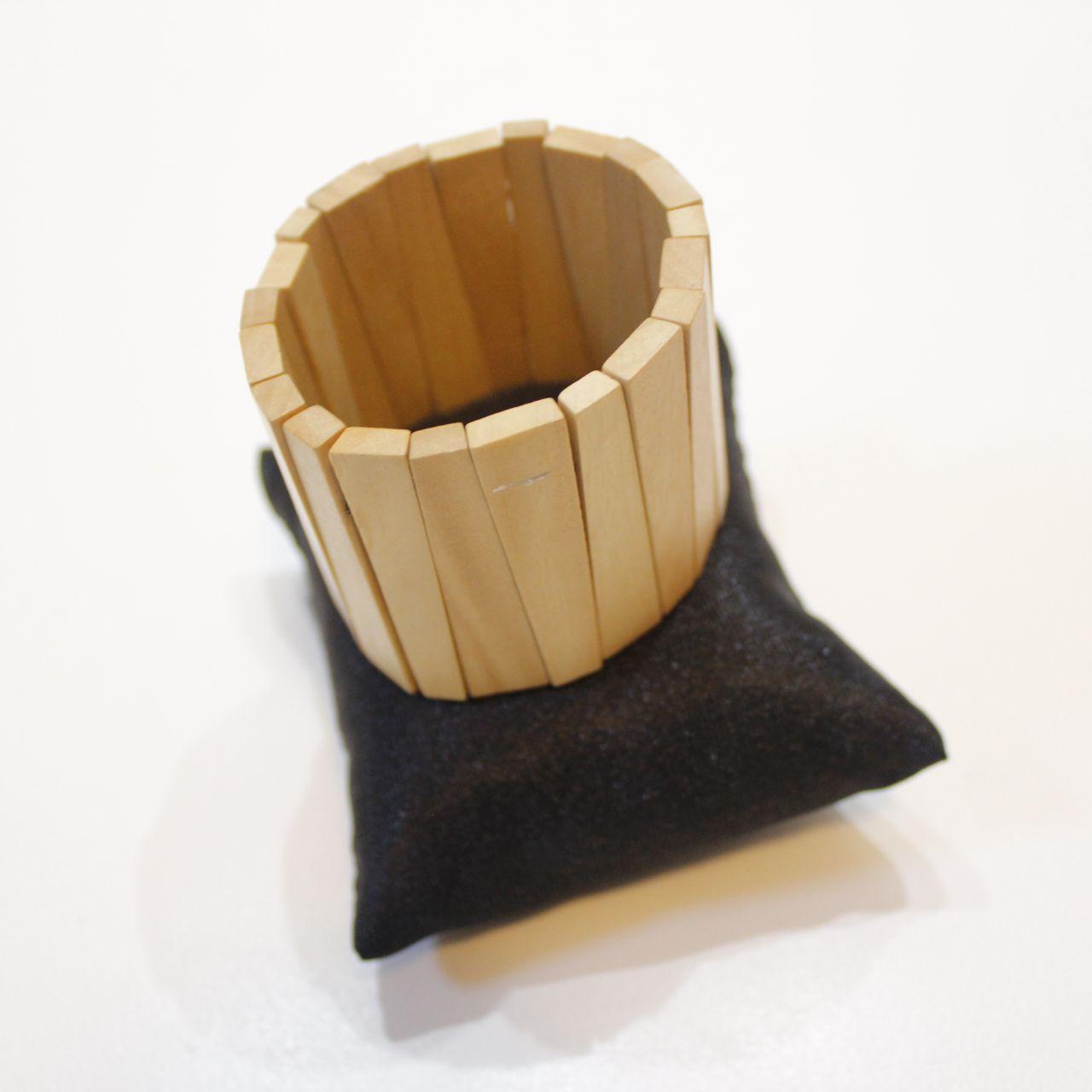 Wide Wooden Segmented Stretch Bracelet Natural Wood Tone Chu