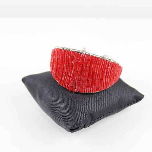 Red Coral Bead Bracelet - Silver Wire Wrapped - Unique Desig