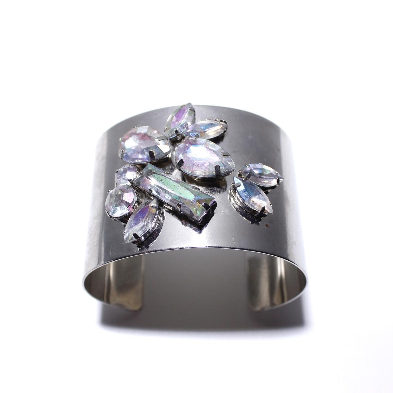 Vintage Silver Moonstone Cuff Bracelet Boho Chic Floral