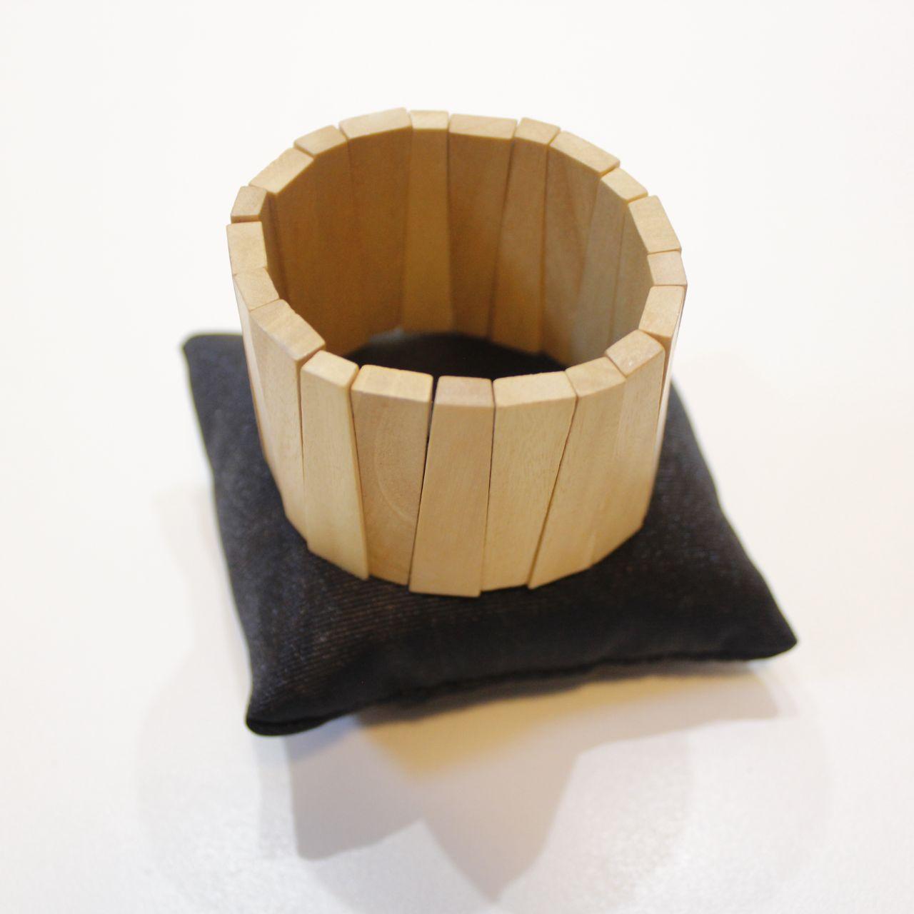 Wide Wooden Segmented Stretch Bracelet Natural Wood Tone Chu