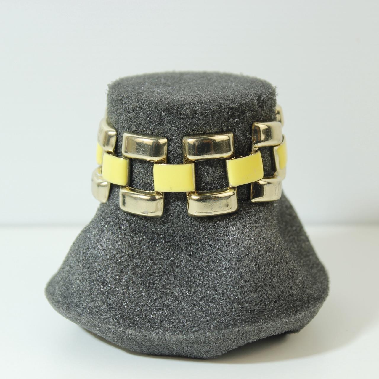 Vintage Gold Tone Yellow Enamel Panel Link Bracelet Retro Statement Chunky