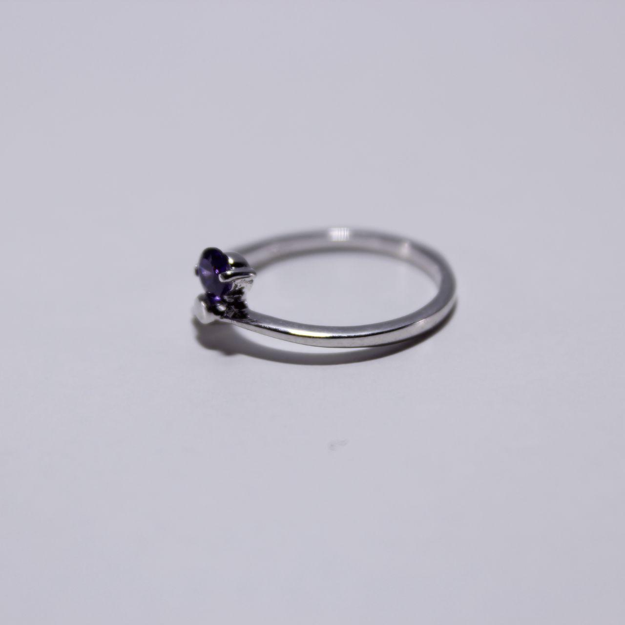 Silver Tone Solitaire Ring Round Stone Purple Minimalist