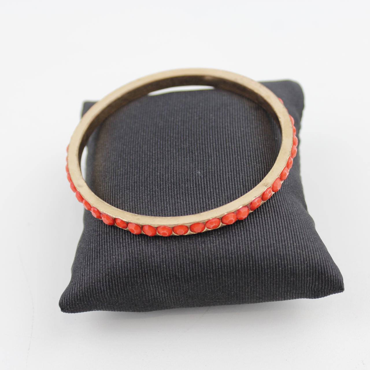 Gold Bangle Bracelet with Red Stones Elegant Jewelry Fashion