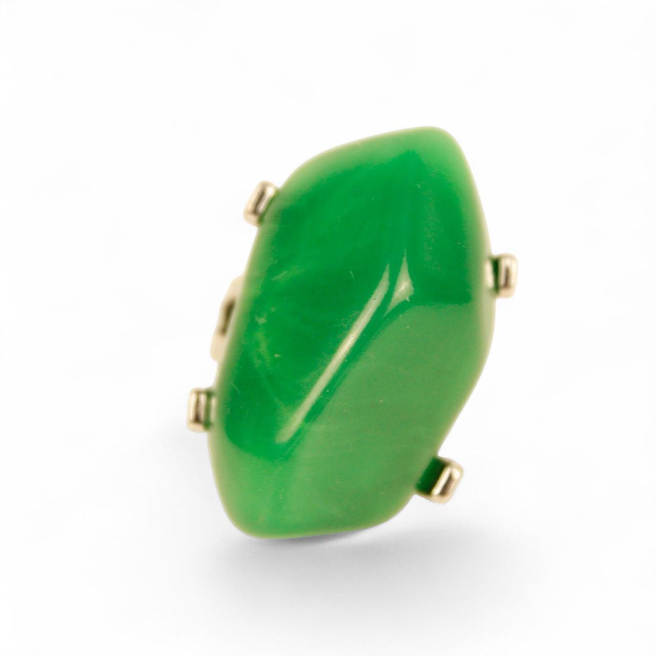 Vintage Green Ring Silver Tone Split Shank Cocktail Jewellery Size R  Deadstock.