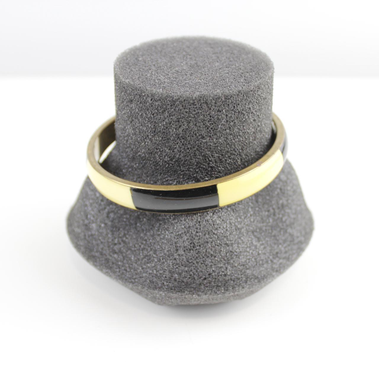 Retro Color Block Bangle - Brass, Black, Cream - Unique Vint