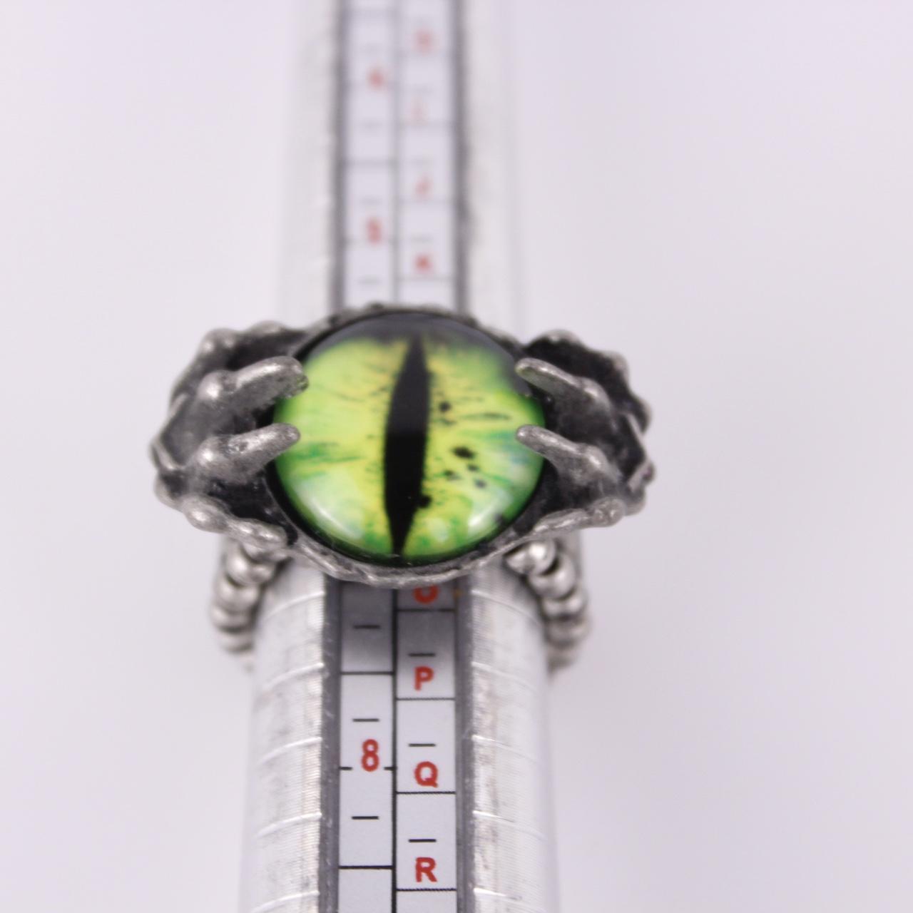 Green Dragon Eye Ring Silver Tone Stretch Band Gothic Punk Biker Statement Jewel