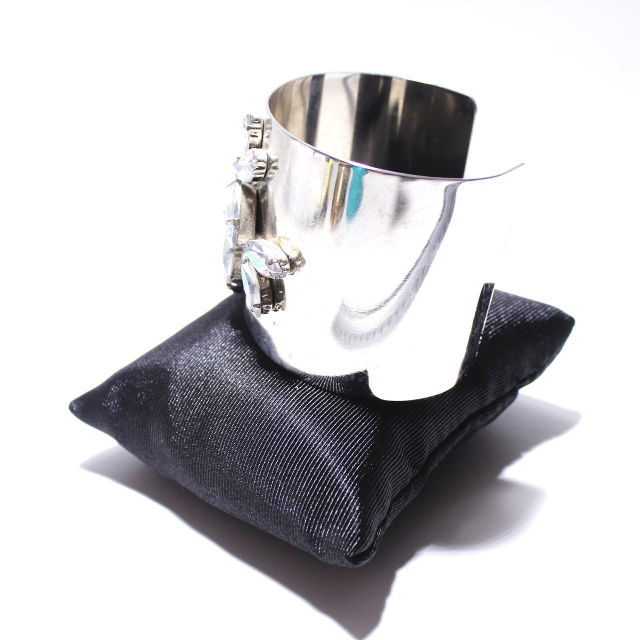 Vintage Silver Moonstone Cuff Bracelet Boho Chic Floral