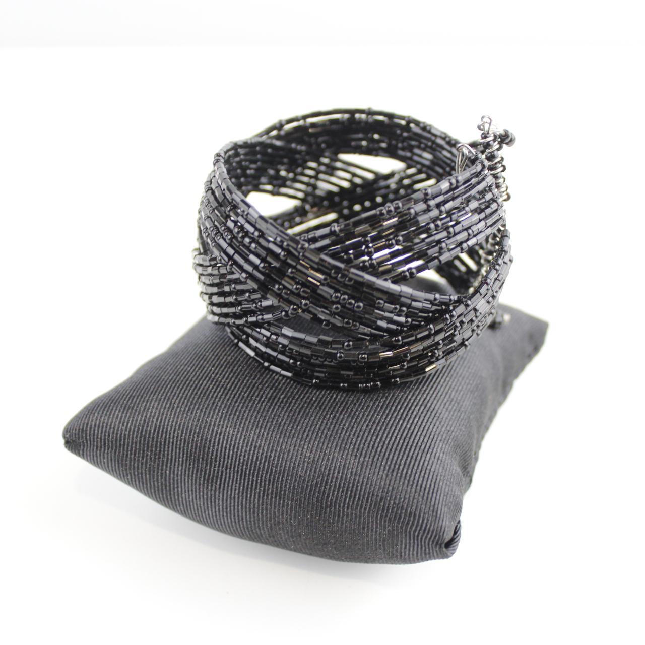 Gothic Black Beaded Cuff - Wide Bracelet - Statement Piece -