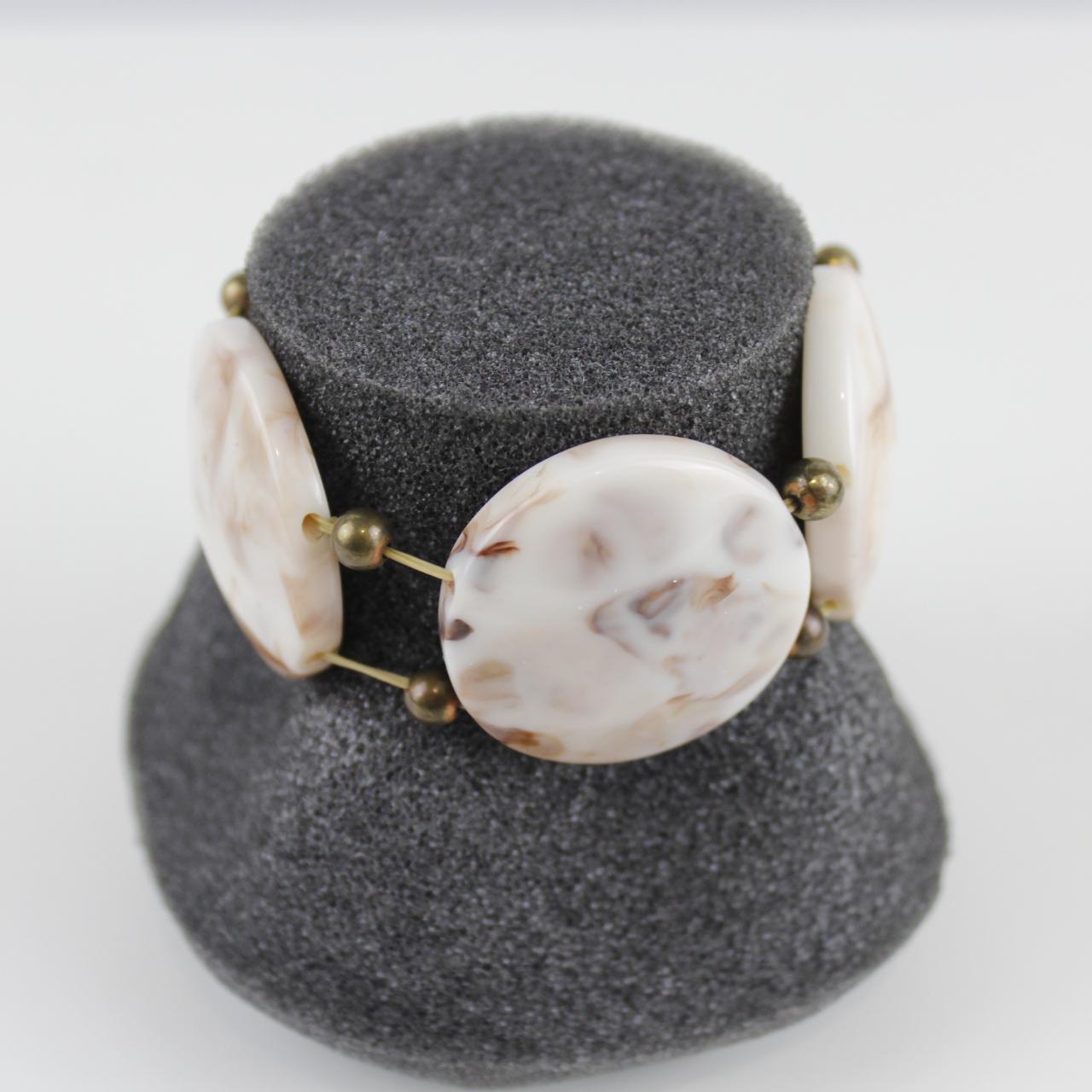 Marbled Resin Bead Bracelet - Chunky Statement - Brown and W