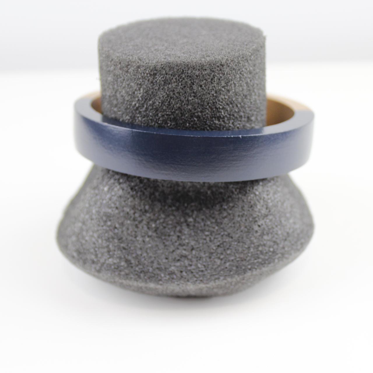 Color Block Bangle Bracelet Navy Blue & Natural Wooden Fashi