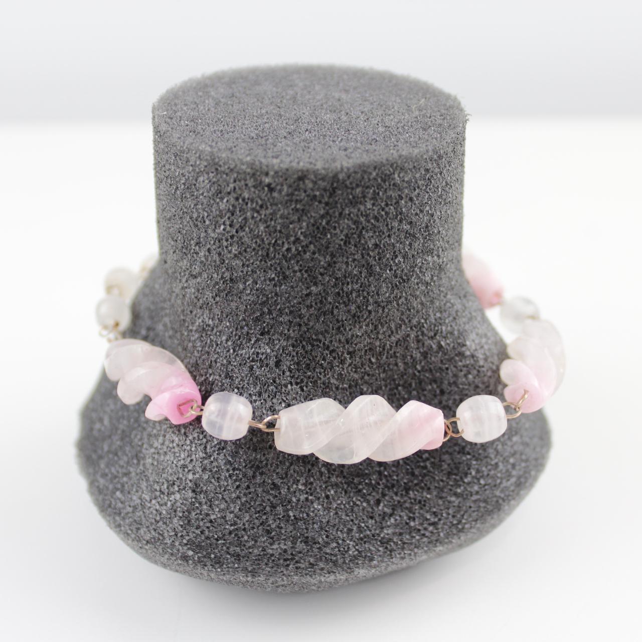 Pink & White Stone Beaded Bracelet Fashion Jewelry  Fair pre