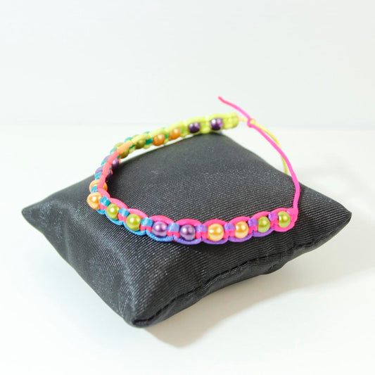 Woven Rainbow Smiley Face Bead Bracelet Gold tone Charm Y2K Boho Stacking