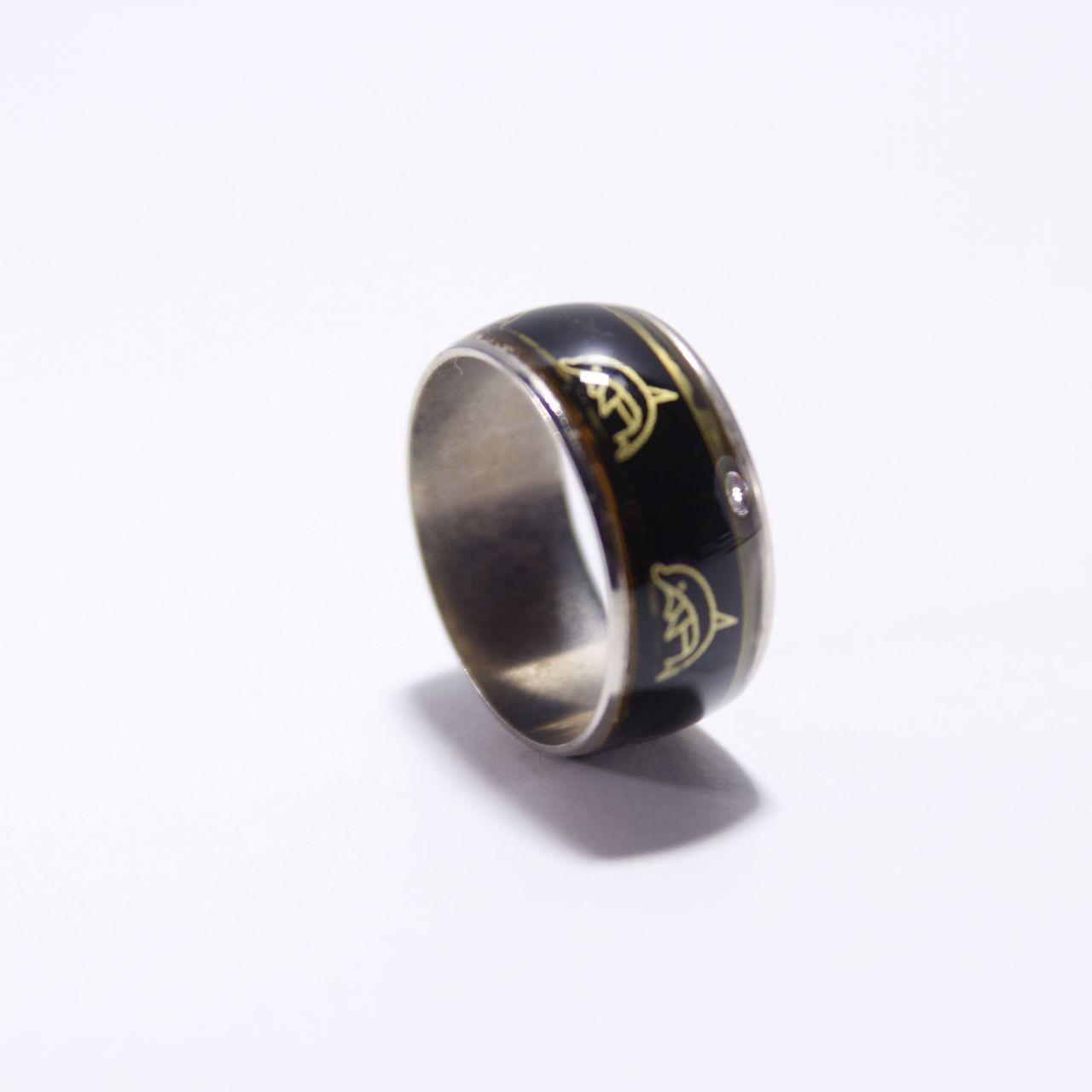 Dolphin Wide Band Ring Black Enamel Inlay Gold Tone Nautical