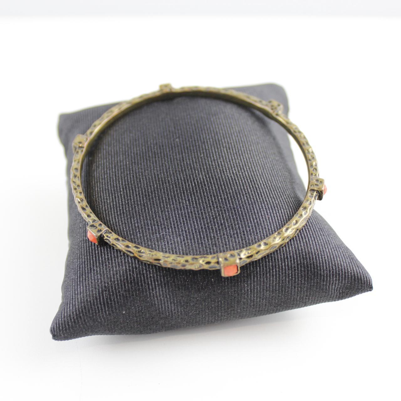 Vintage Bronze Tone Bangle Bracelet Red Square Stone Texture