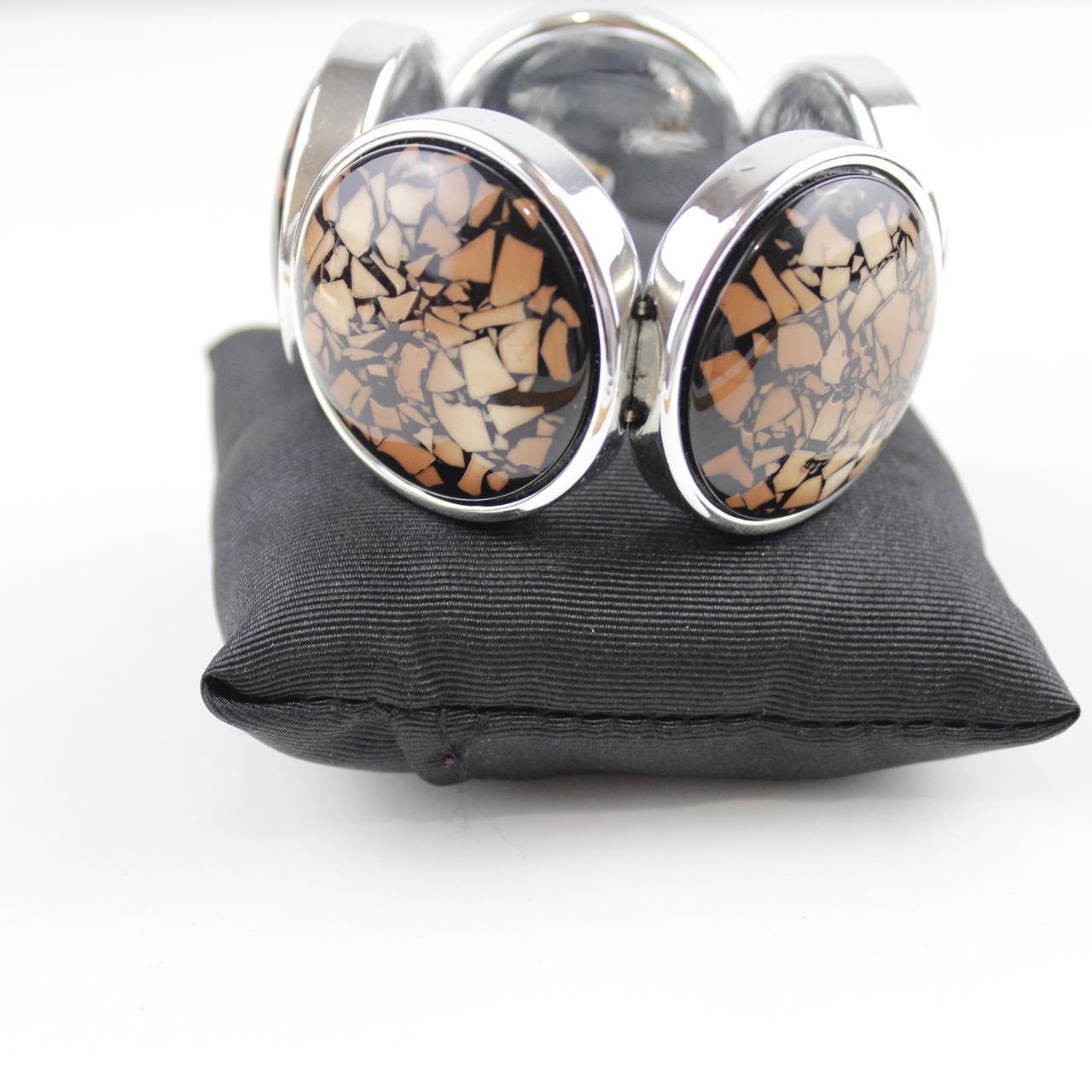 Bold Cabochon Bracelet Mosaic Inlay Silver Tone Detail  Good