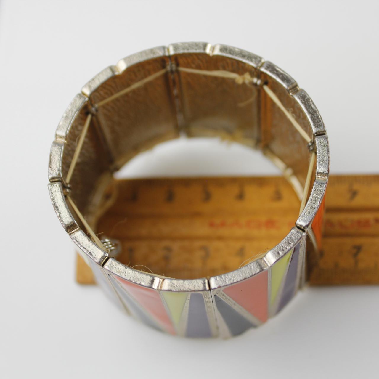 Bold Geometric Orange Yellow Purple Black Enamel Cuff Bracel