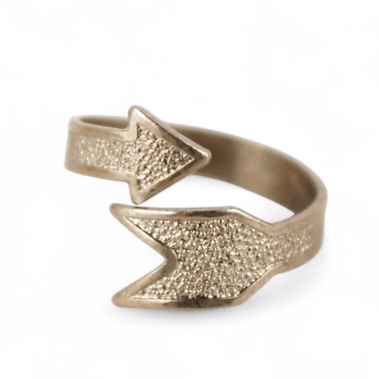 Silver tone Adjustable Arrow Ring Wrap Band Textured Boho Hippie Style Statement