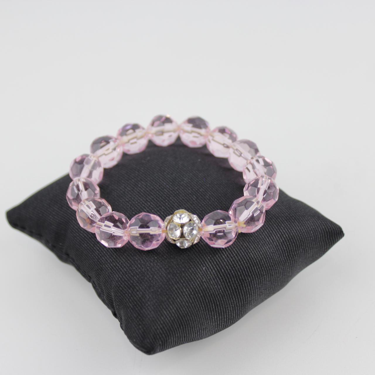 Pink Faceted Glass Bead Stretch Bracelet Rhinestone Accent V