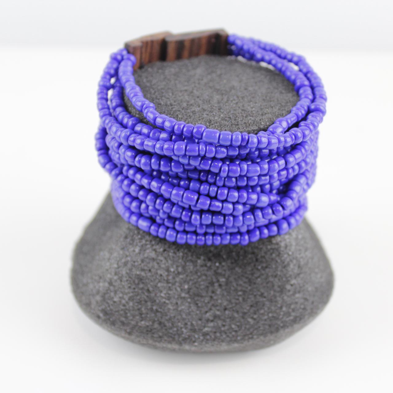 Blue Beaded Bracelet - Multi-Strand - Textured Design - Bold