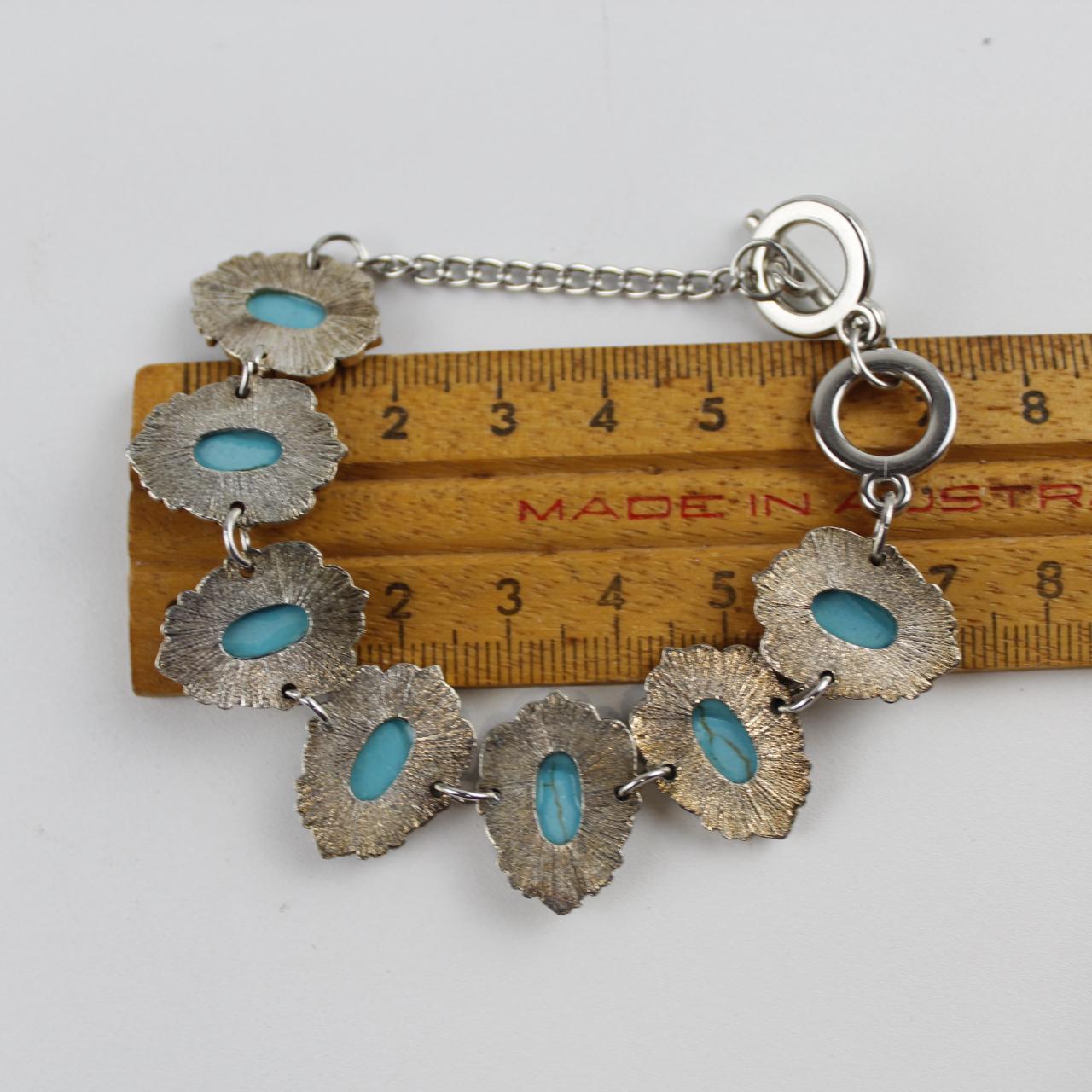 Vintage Turquoise & Silver colour Bracelet Oval Boho Stateme