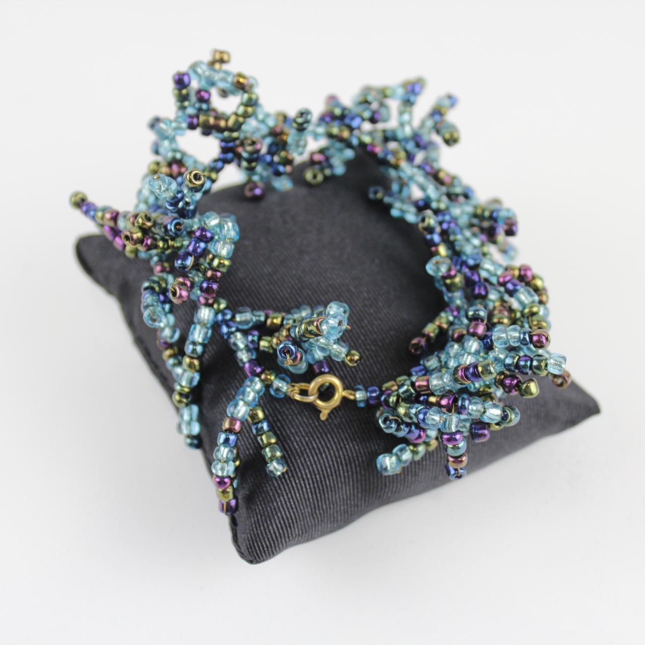 Beaded Cluster Bracelet - Blue, Green, Purple - Unique Desig