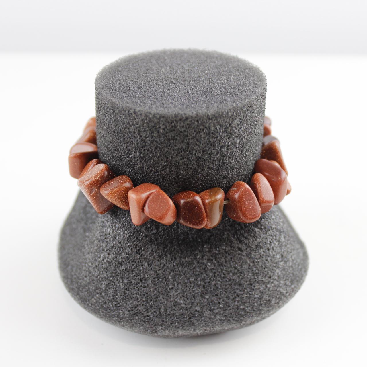 Goldstone Chip Bracelet Copper Brown Beaded Stretch Gem Jewe