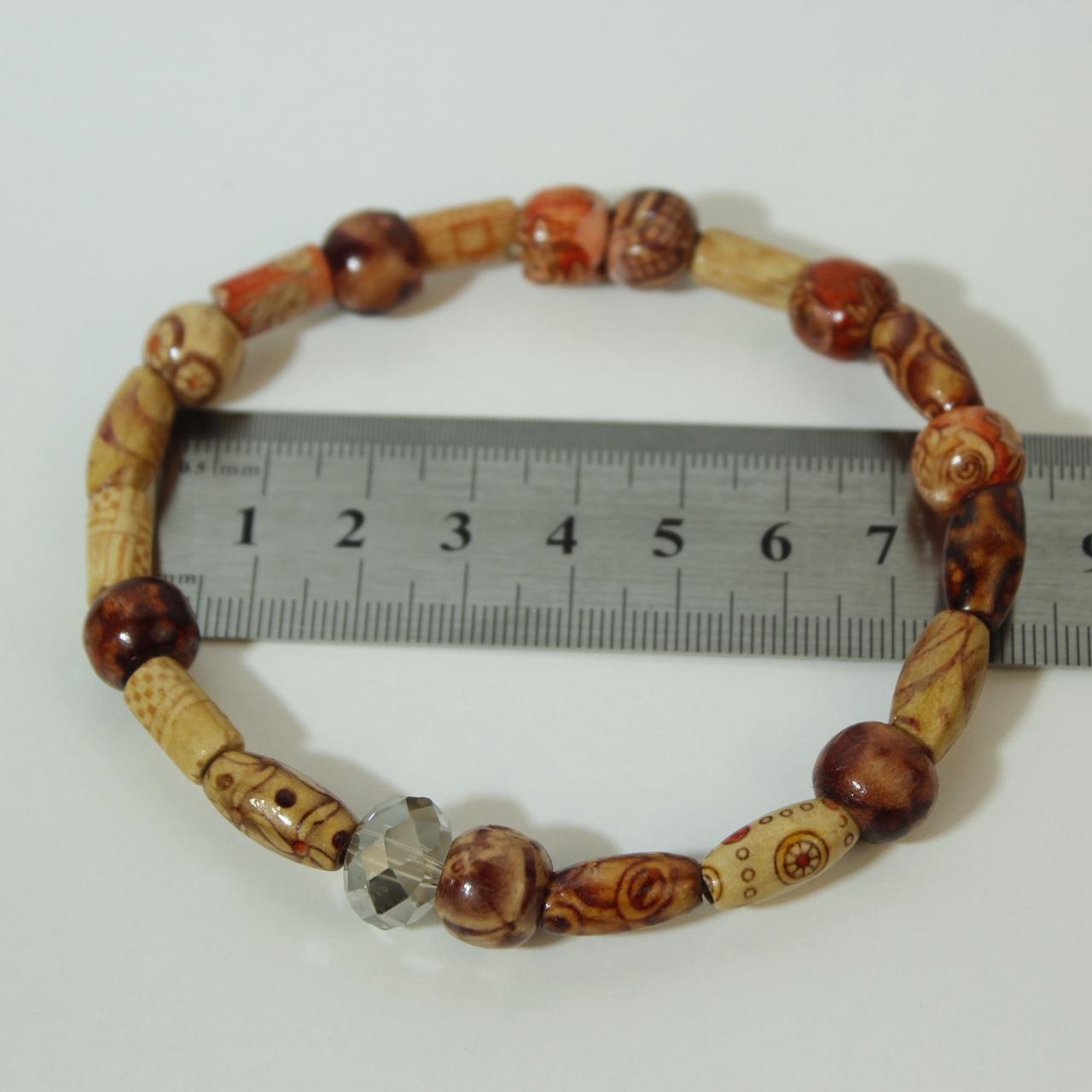 Vintage Leopard Skin Beaded Bracelet Wood Barrel Beads
