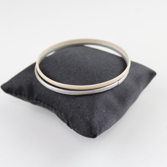 Silver Colour & Cream colour Bangle Bracelets Set Thin Stack