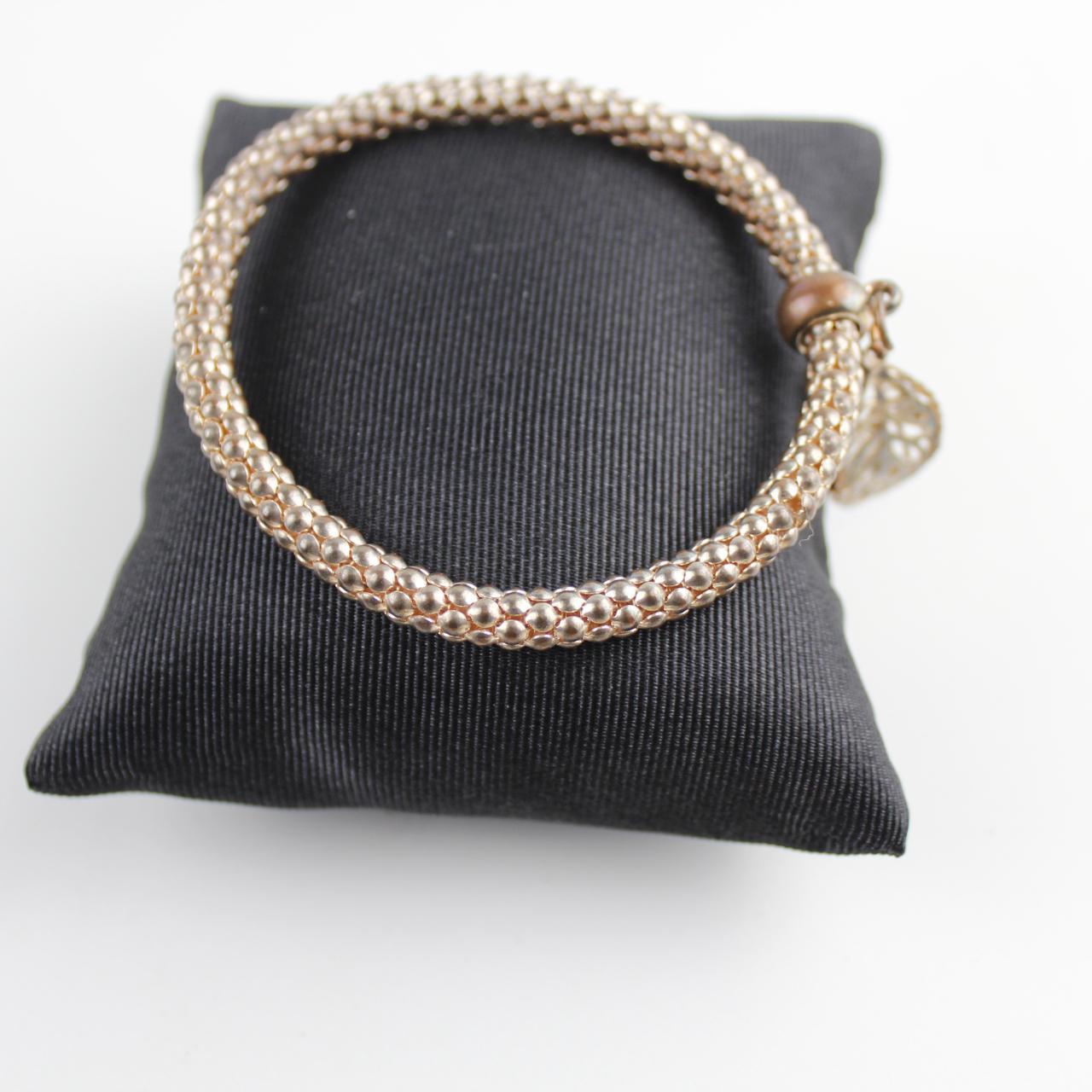 Silver & Rustic Tone Woven Bracelet with Charm - Interconnec
