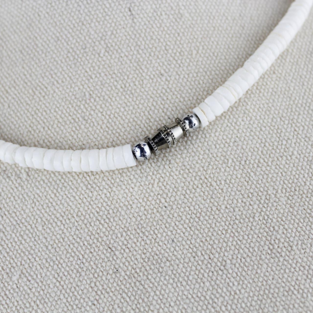 Handmade Shell Bead Necklace White Pink Black Boho Jewelry
