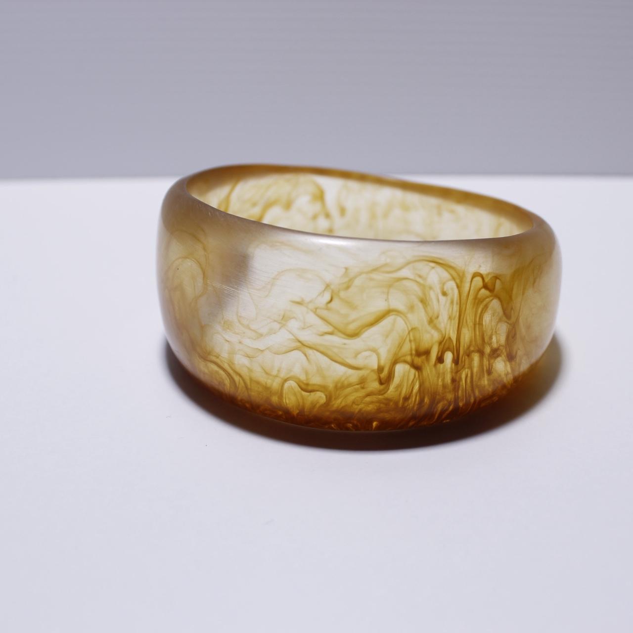 Vintage Amber Lucite Bangle Bracelet Chunky Marbled