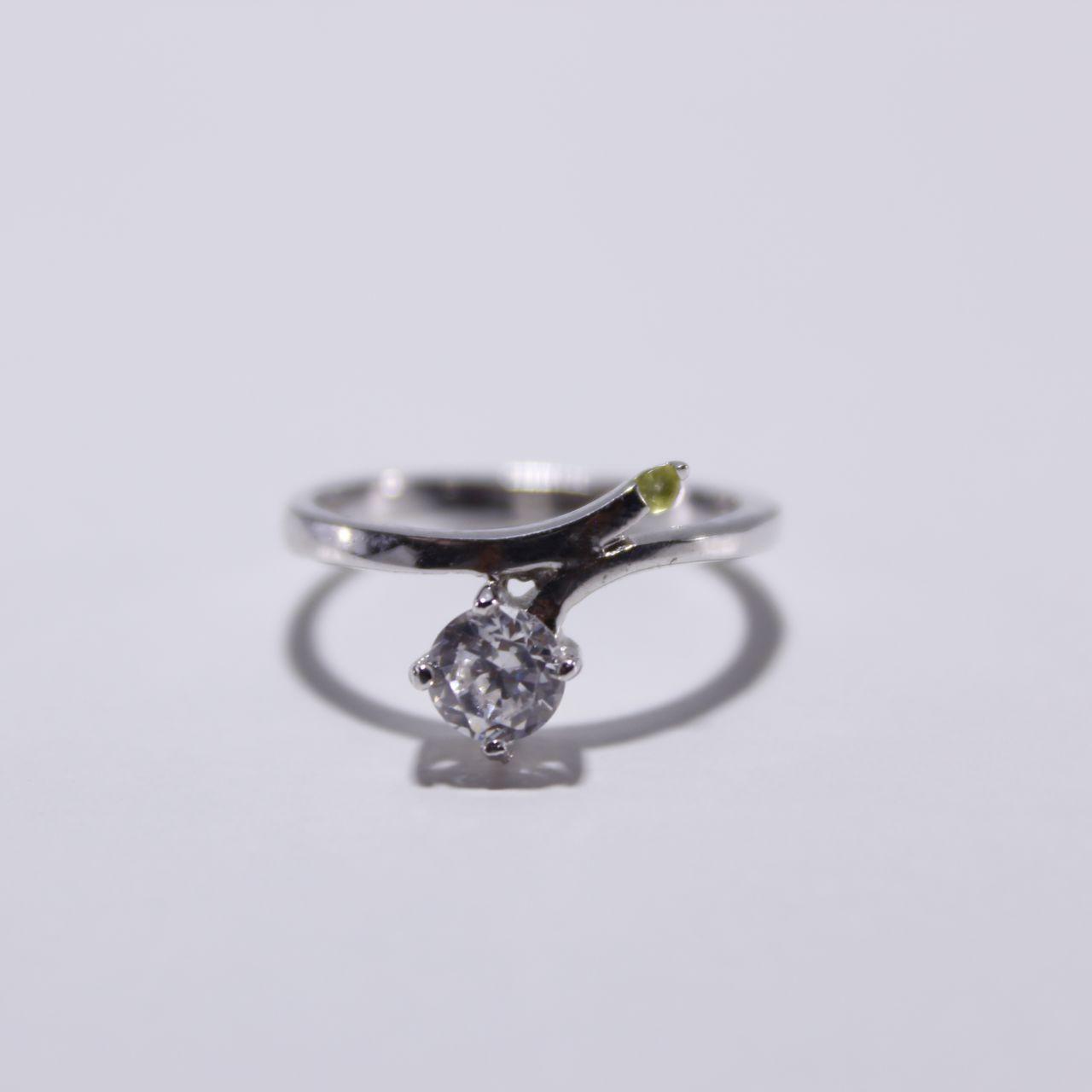 Silver Tone Solitaire Ring Round Stone Minimalist
