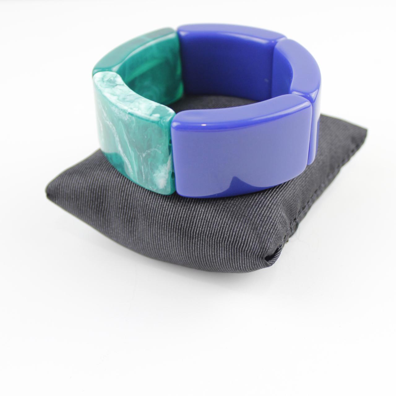 Vintage Lucite Bangle Bracelet Chunky Blue Green Marbled Mid