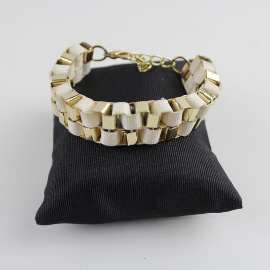 Gold & White Link Bracelet Two-Tone Fashion Statement Jewelr