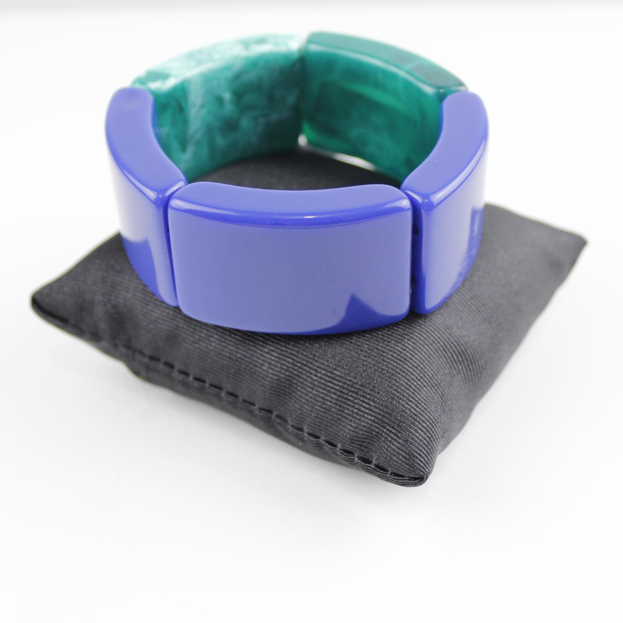Vintage Lucite Bangle Bracelet Chunky Blue Green Marbled Mid