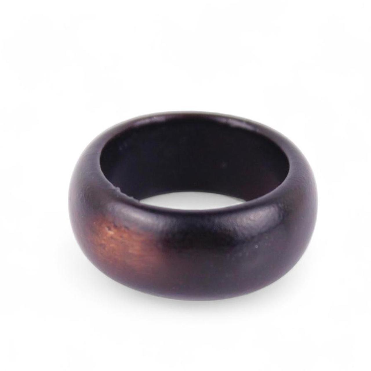 Black Dome Ring Wide Statement Band Resin Wood Style Boho Bold  Good pre-loved c