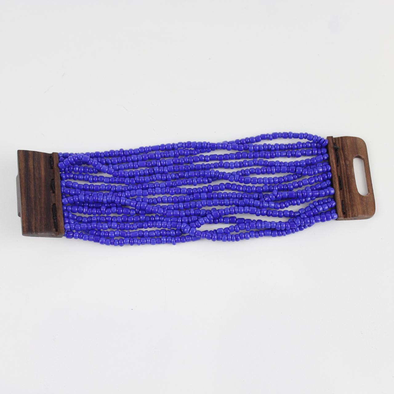 Blue Beaded Bracelet - Multi-Strand - Textured Design - Bold